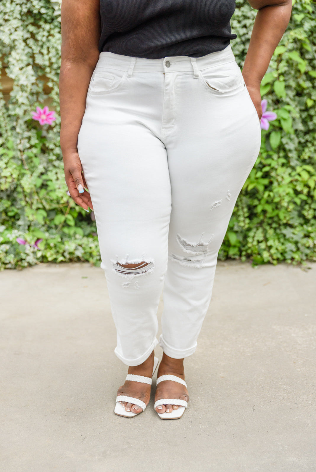 Mid-Rise Boyfriend Destroyed White Jeans-Jeans- Simply Simpson's Boutique is a Women's Online Fashion Boutique Located in Jupiter, Florida