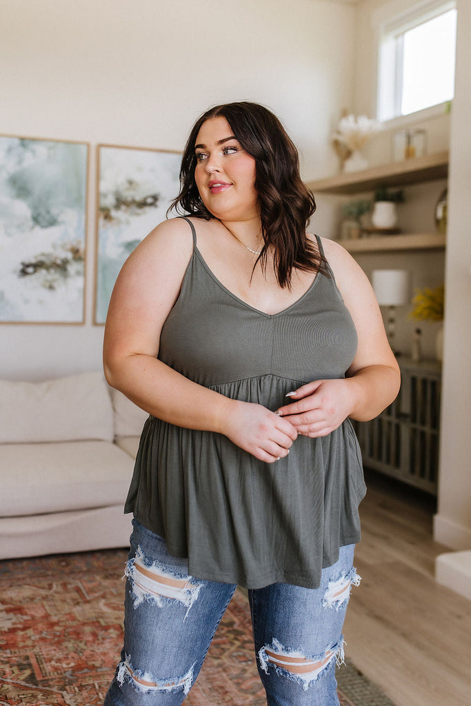 Never Not Loving V-Neck Cami in Gray Green-Tank Tops & Camis- Simply Simpson's Boutique is a Women's Online Fashion Boutique Located in Jupiter, Florida