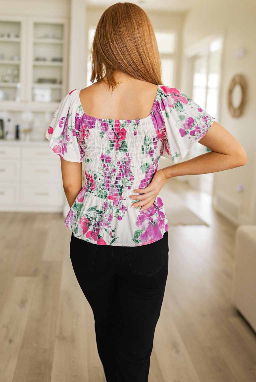 Oh So Simple Floral Blouse-Short Sleeves- Simply Simpson's Boutique is a Women's Online Fashion Boutique Located in Jupiter, Florida
