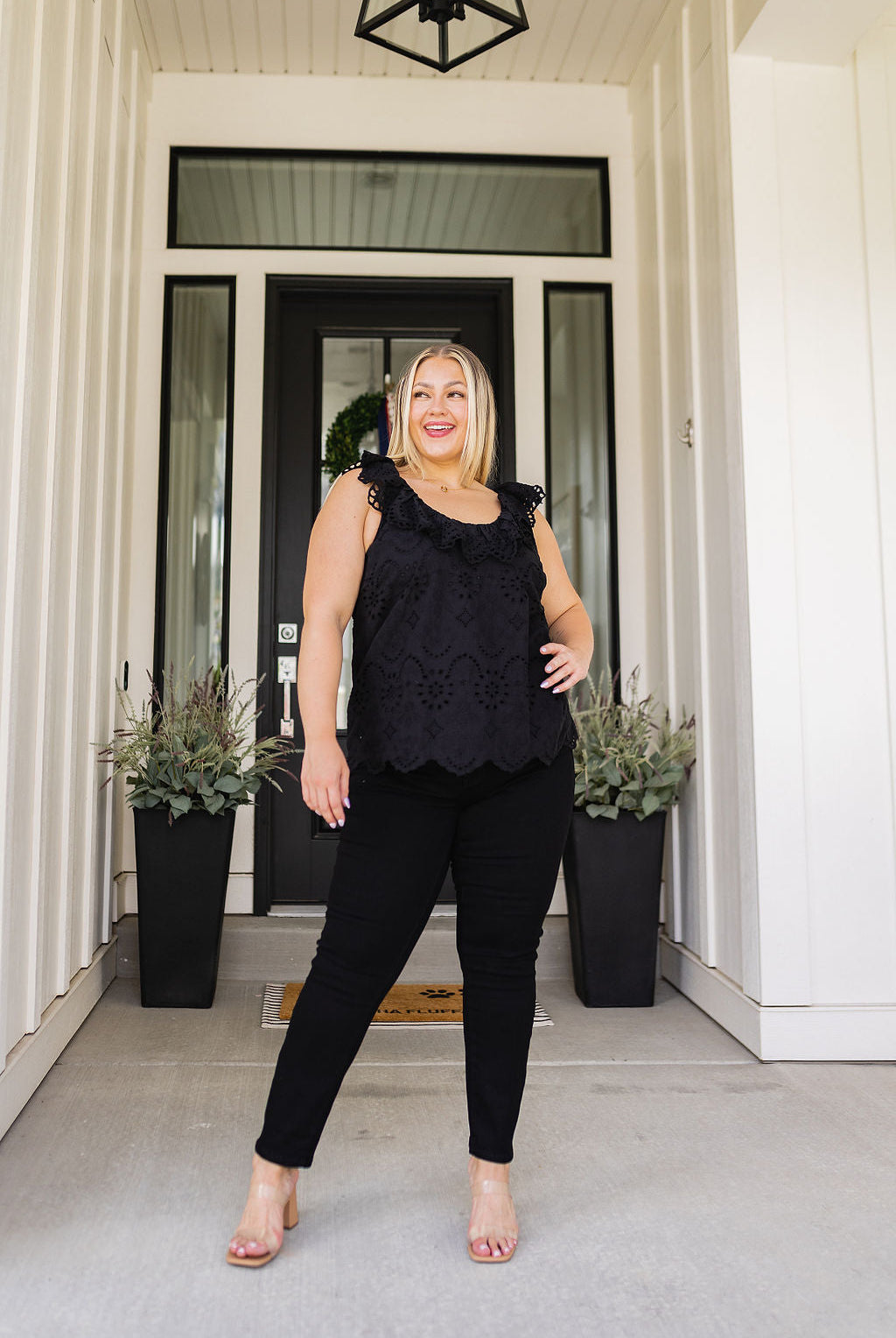 Parisian Stroll Lace Blouse in Black-Short Sleeves- Simply Simpson's Boutique is a Women's Online Fashion Boutique Located in Jupiter, Florida