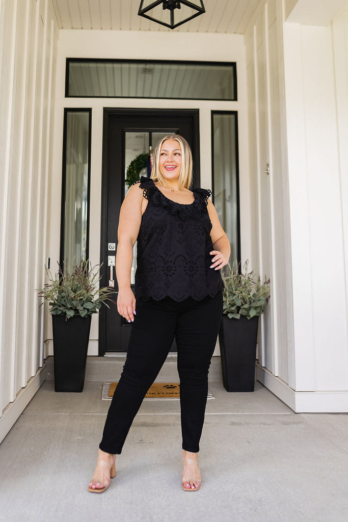 Parisian Stroll Lace Blouse in Black-Short Sleeves- Simply Simpson's Boutique is a Women's Online Fashion Boutique Located in Jupiter, Florida