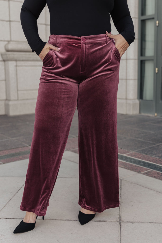 High Society Velvet Wide Leg Trousers-Pants- Simply Simpson's Boutique is a Women's Online Fashion Boutique Located in Jupiter, Florida