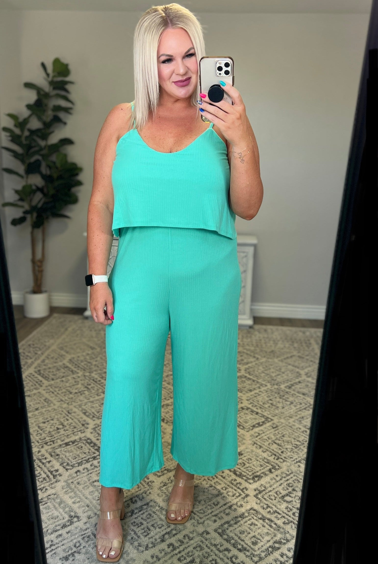 Ribbed Double Layer Jumpsuit in Mint-Jumpsuits- Simply Simpson's Boutique is a Women's Online Fashion Boutique Located in Jupiter, Florida