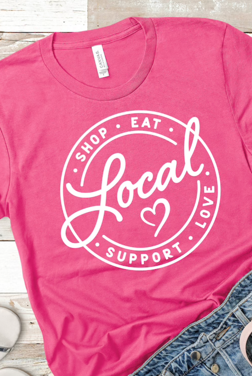 SHOP, EAT, SUPPORT, LOVE, LOCAL-Graphic Tee- Simply Simpson's Boutique is a Women's Online Fashion Boutique Located in Jupiter, Florida