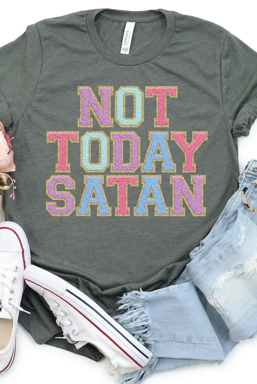 NOT TODAY SATAN Patch Letter (Printed)-Graphic Tee- Simply Simpson's Boutique is a Women's Online Fashion Boutique Located in Jupiter, Florida