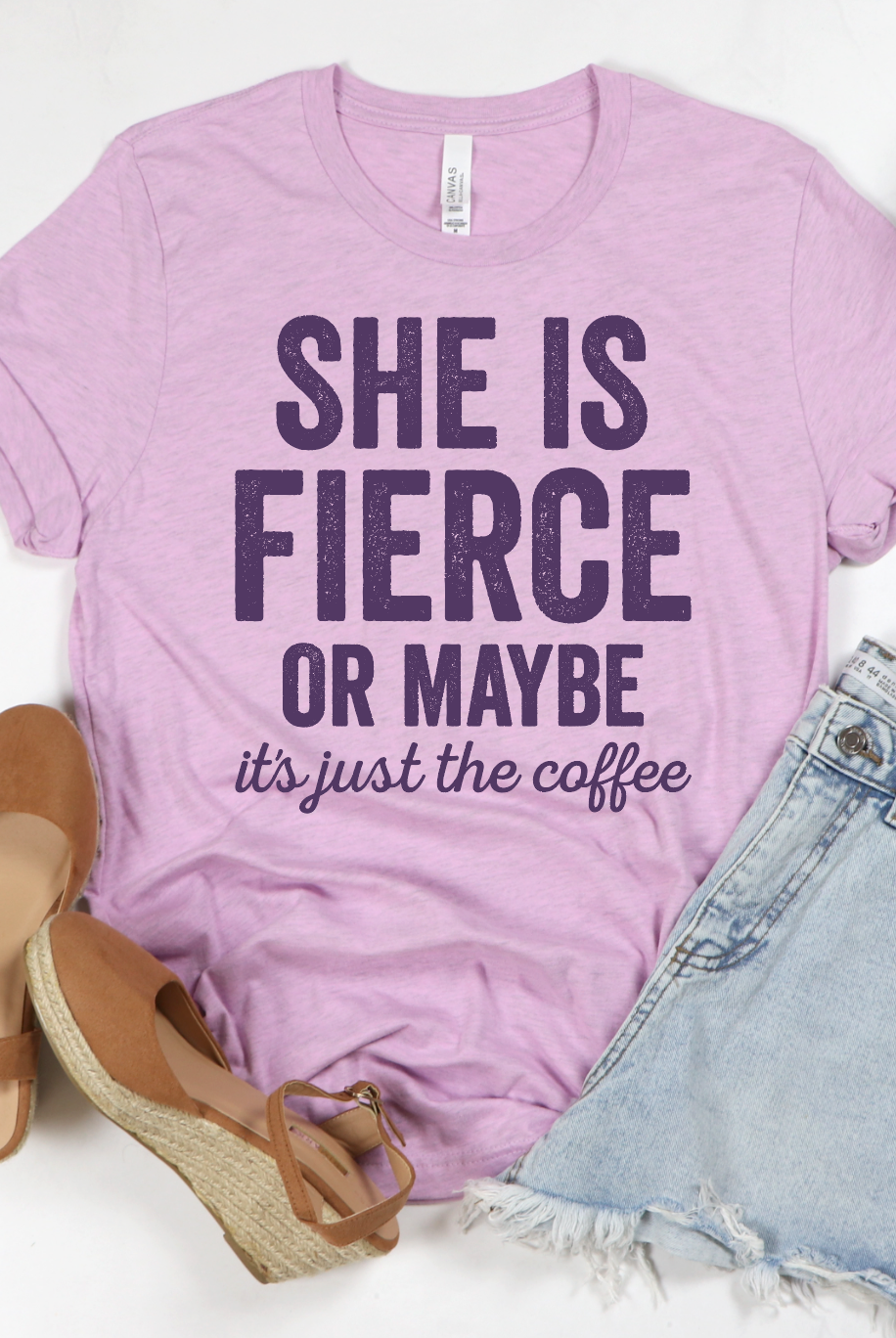 She Is Fierce Or Maybe It's Just The Coffee(purple ink)-Graphic Tee- Simply Simpson's Boutique is a Women's Online Fashion Boutique Located in Jupiter, Florida