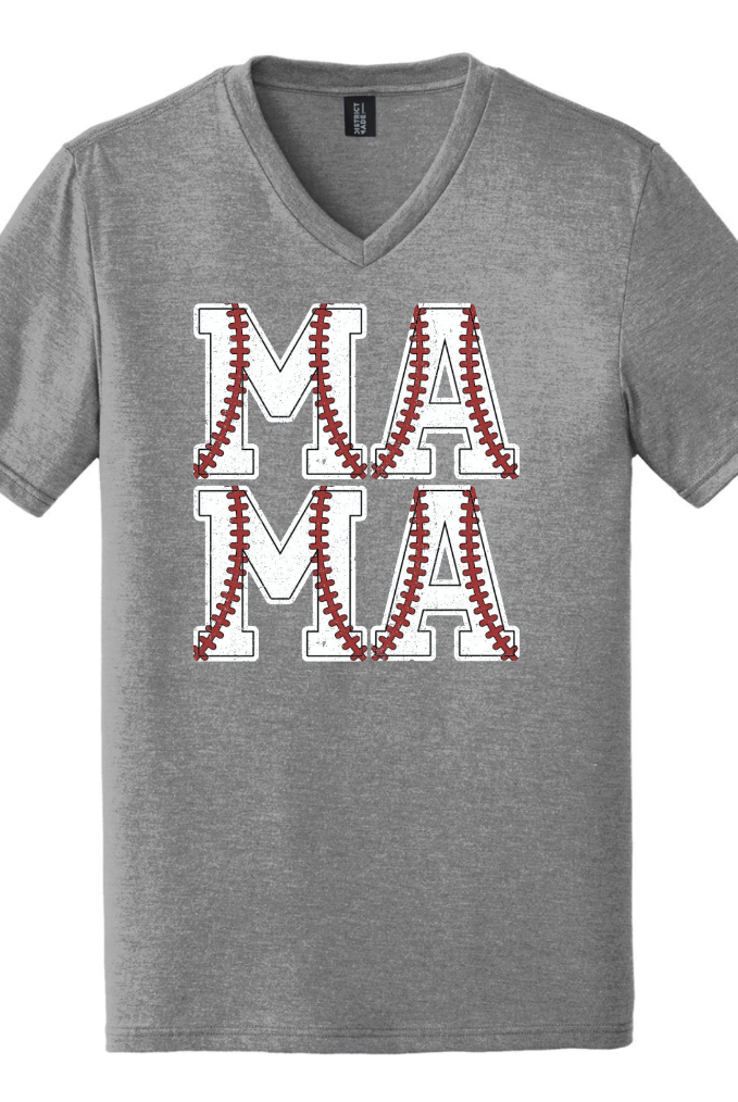 Baseball Mama Grey Frost Vneck-Graphic Tee- Simply Simpson's Boutique is a Women's Online Fashion Boutique Located in Jupiter, Florida