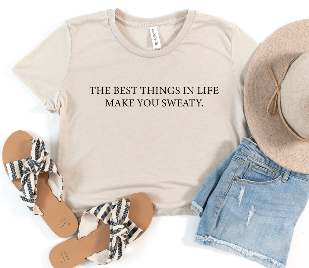 The Best Things in Life Make You Sweaty Cropped tee-Graphic Tee- Simply Simpson's Boutique is a Women's Online Fashion Boutique Located in Jupiter, Florida