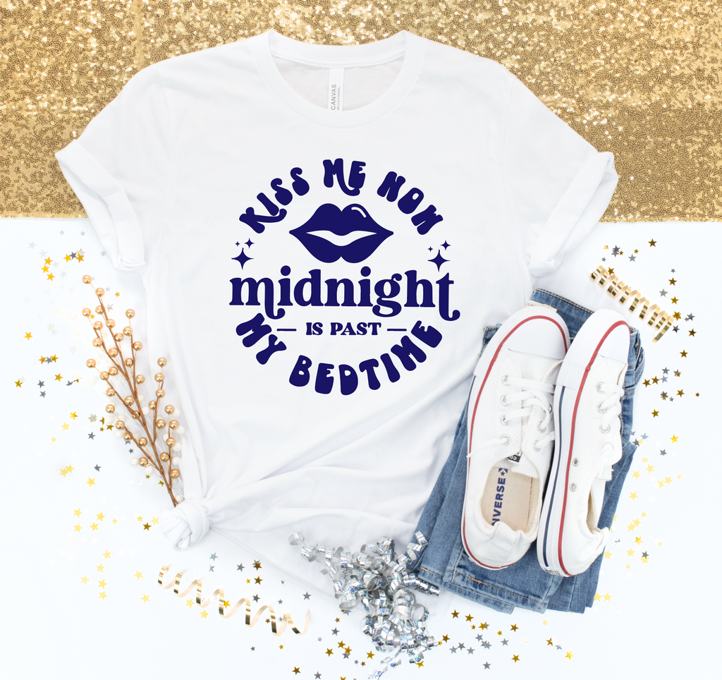 KISS ME NOW MIDNIGHT IS PAST MY BEDTIME-Graphic Tee- Simply Simpson's Boutique is a Women's Online Fashion Boutique Located in Jupiter, Florida