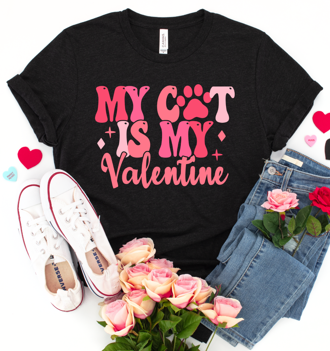 My Cat is my Valentine-Graphic Tee- Simply Simpson's Boutique is a Women's Online Fashion Boutique Located in Jupiter, Florida