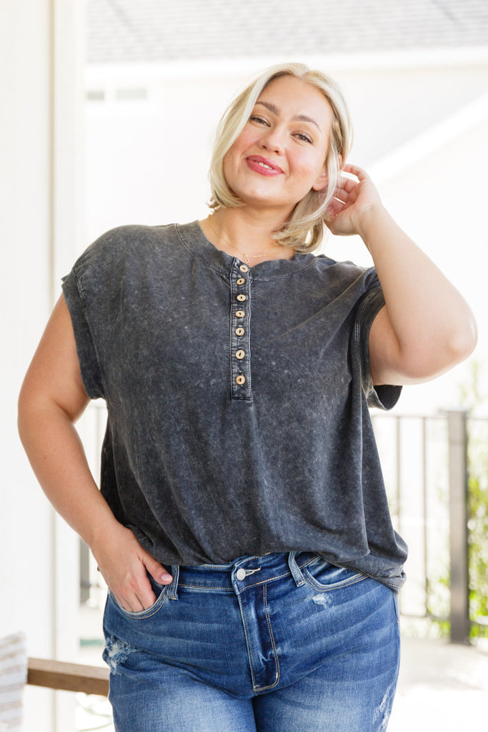 She's Alright Mineral Wash Sleeveless Henley-Shirts & Tops- Simply Simpson's Boutique is a Women's Online Fashion Boutique Located in Jupiter, Florida