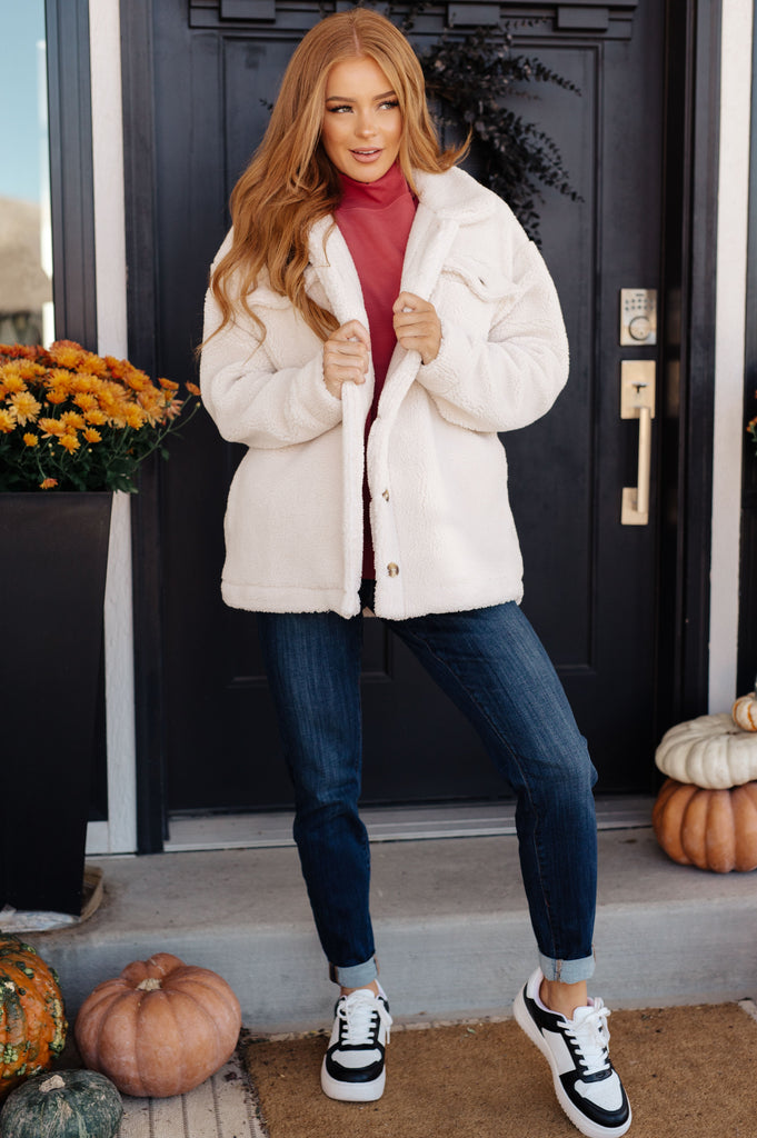 Shrouded in Sherpa Coat in White-Shirts & Tops- Simply Simpson's Boutique is a Women's Online Fashion Boutique Located in Jupiter, Florida