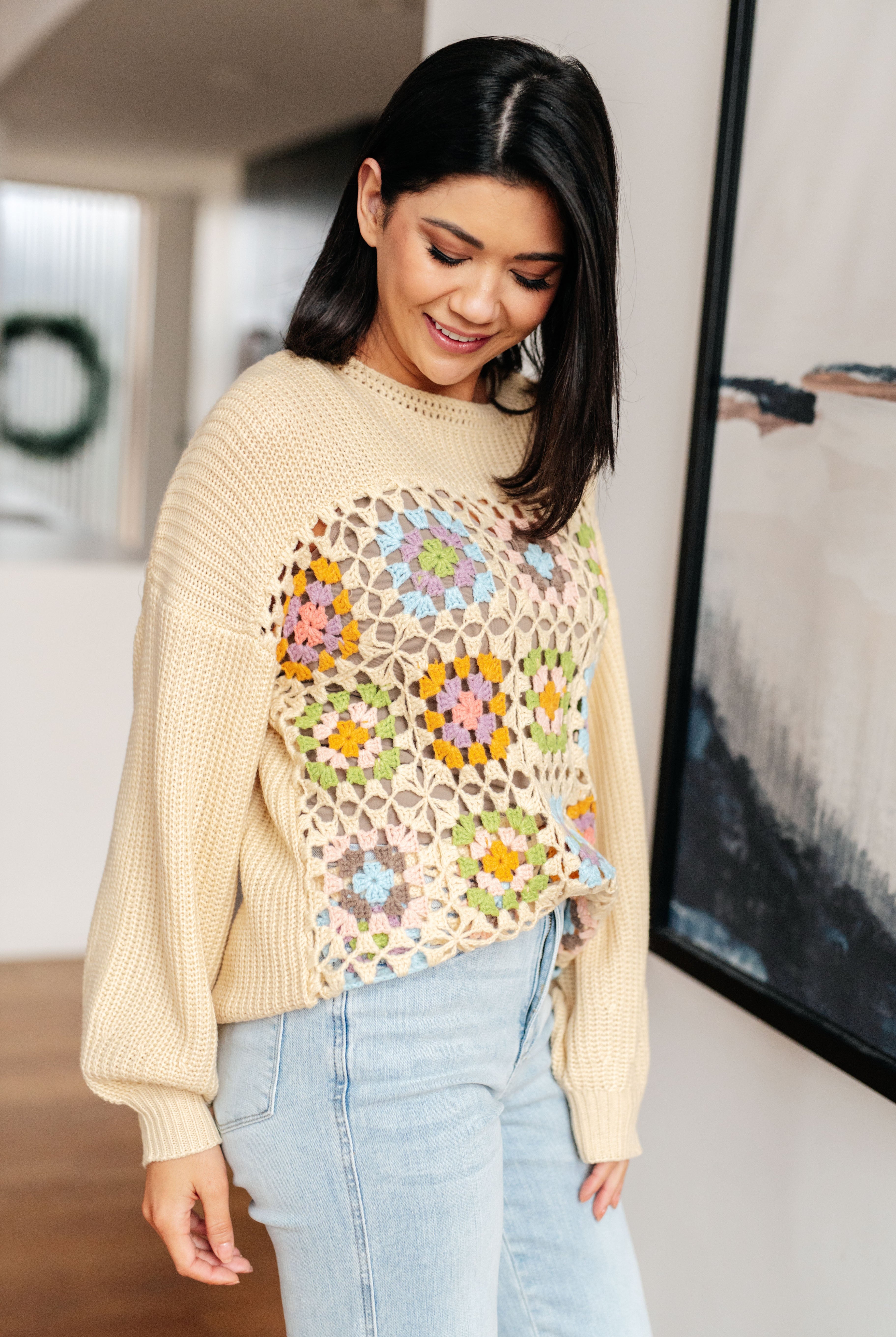 Square Dance Granny Square Sweater-Sweaters- Simply Simpson's Boutique is a Women's Online Fashion Boutique Located in Jupiter, Florida