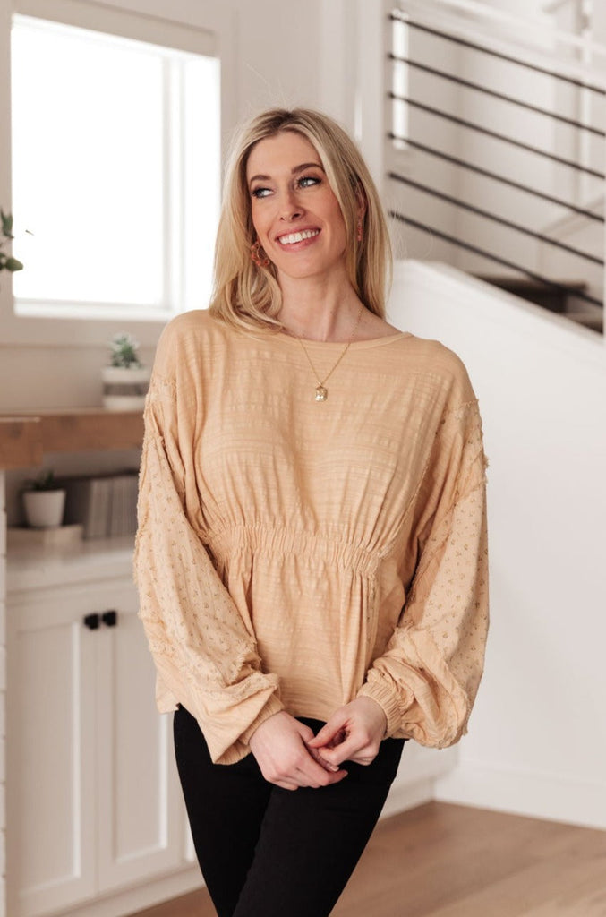 Streets of Prague Top In Peach-Long Sleeves- Simply Simpson's Boutique is a Women's Online Fashion Boutique Located in Jupiter, Florida