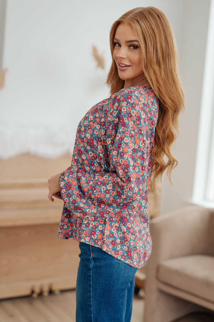 Sunday Brunch Blouse in Denim Floral-Shirts & Tops- Simply Simpson's Boutique is a Women's Online Fashion Boutique Located in Jupiter, Florida