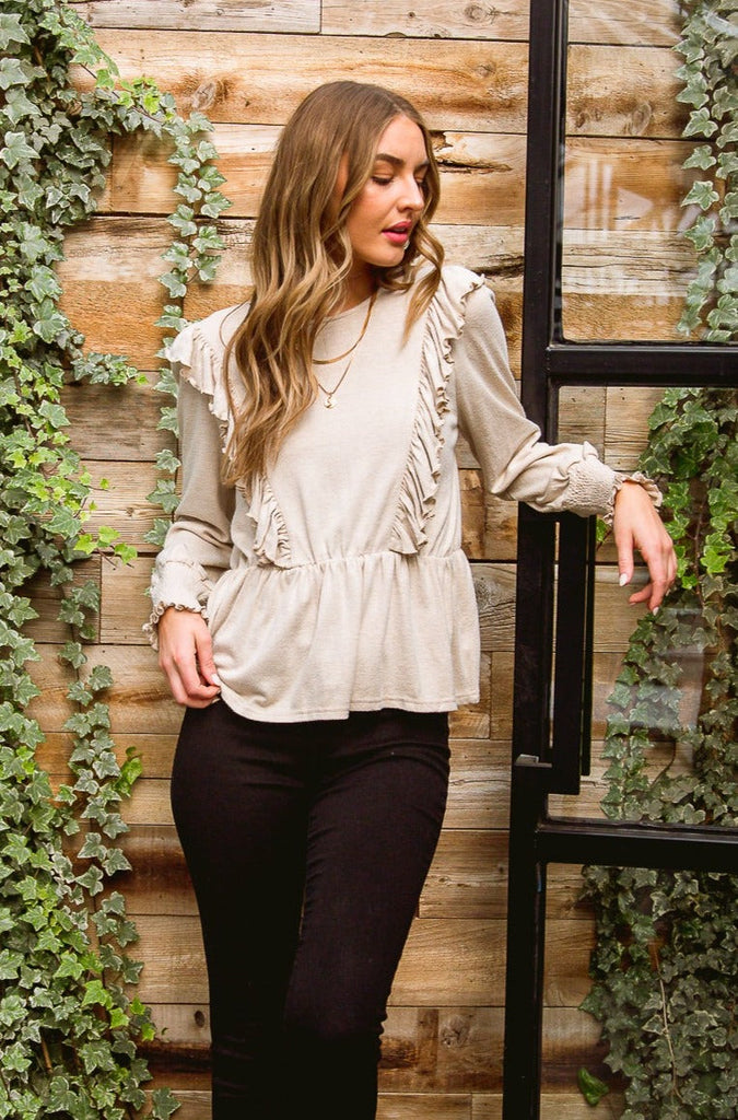 Sweet Confession Top In Seashell-Long Sleeves- Simply Simpson's Boutique is a Women's Online Fashion Boutique Located in Jupiter, Florida