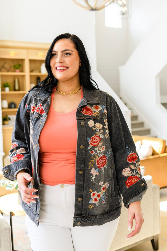 Lovely Visions Flower Embroidered Jacket-Outerwear- Simply Simpson's Boutique is a Women's Online Fashion Boutique Located in Jupiter, Florida