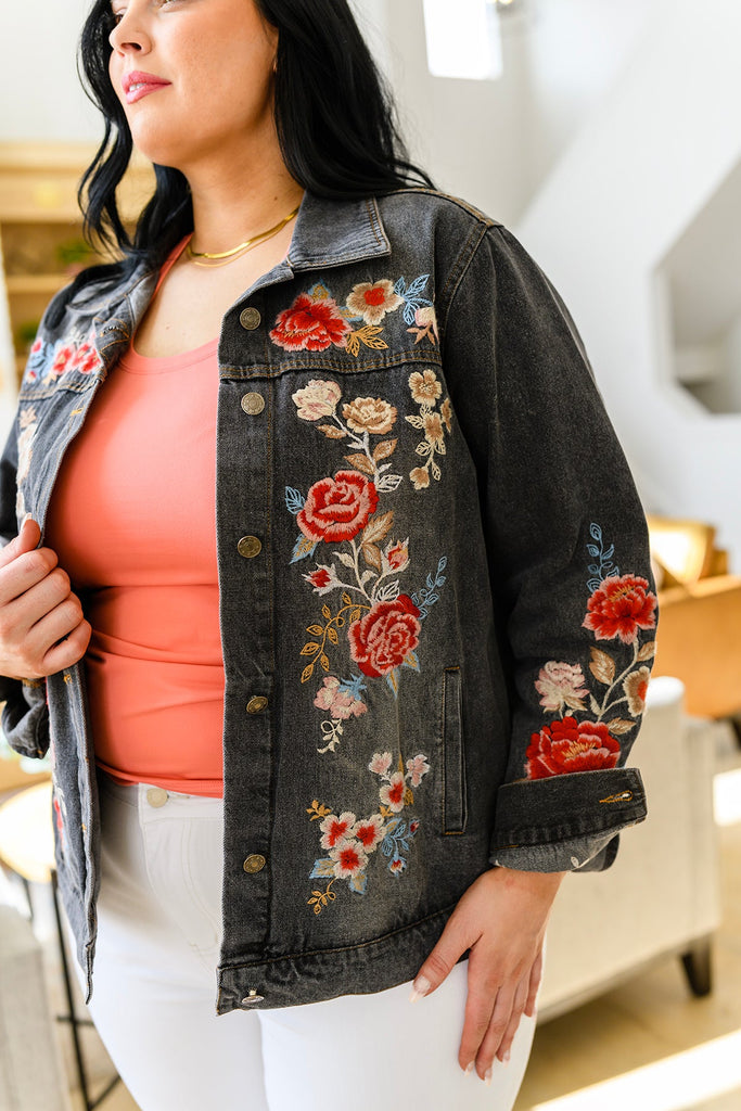 Lovely Visions Flower Embroidered Jacket-Outerwear- Simply Simpson's Boutique is a Women's Online Fashion Boutique Located in Jupiter, Florida