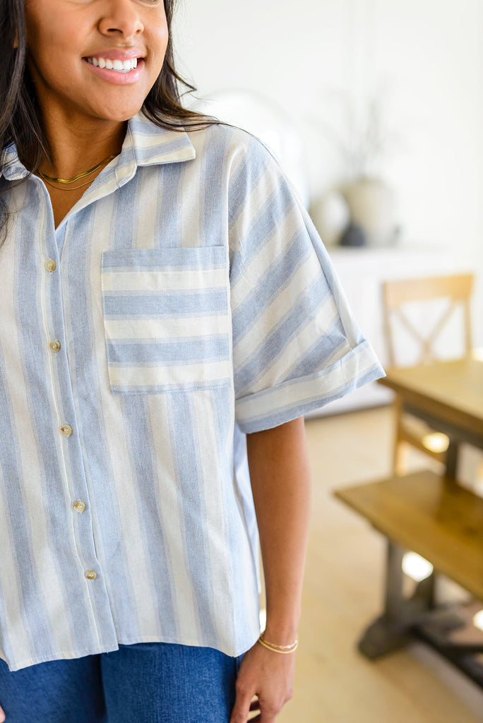 Tailored to Relax Striped Button Down-Short Sleeves- Simply Simpson's Boutique is a Women's Online Fashion Boutique Located in Jupiter, Florida