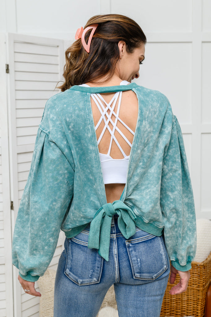 Tied Up In Cuteness Mineral Wash Sweater in Teal-Sweaters- Simply Simpson's Boutique is a Women's Online Fashion Boutique Located in Jupiter, Florida