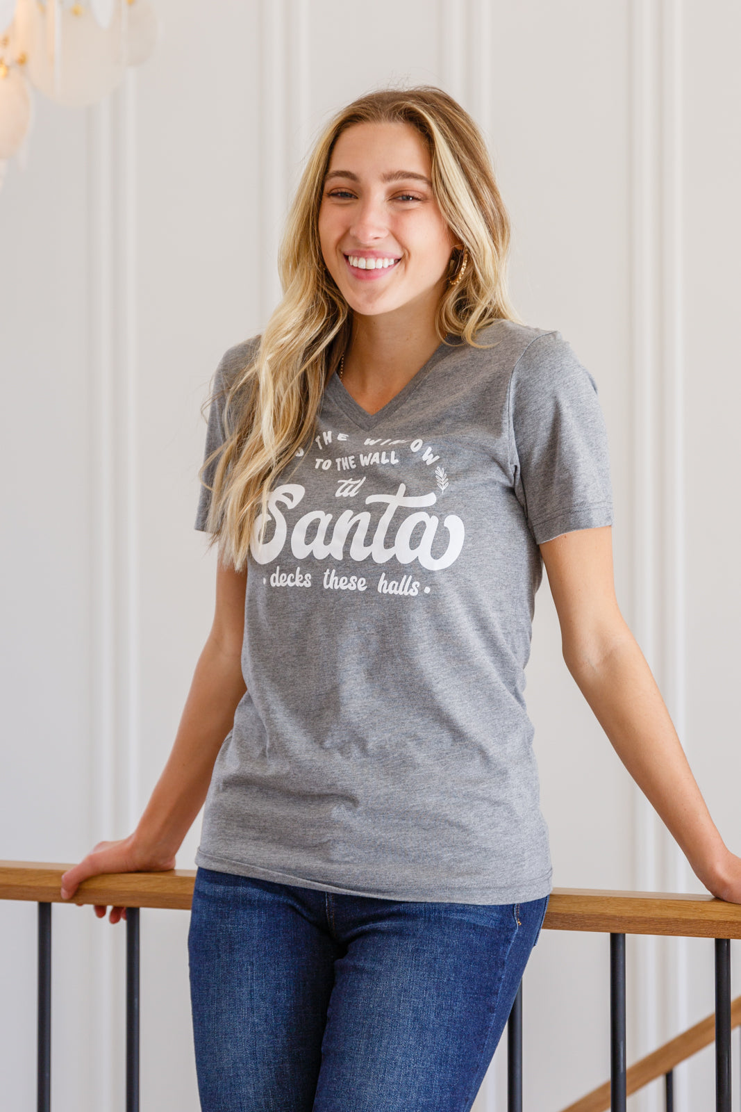 To The Window Graphic V Neck Tee In Gray-Short Sleeves- Simply Simpson's Boutique is a Women's Online Fashion Boutique Located in Jupiter, Florida