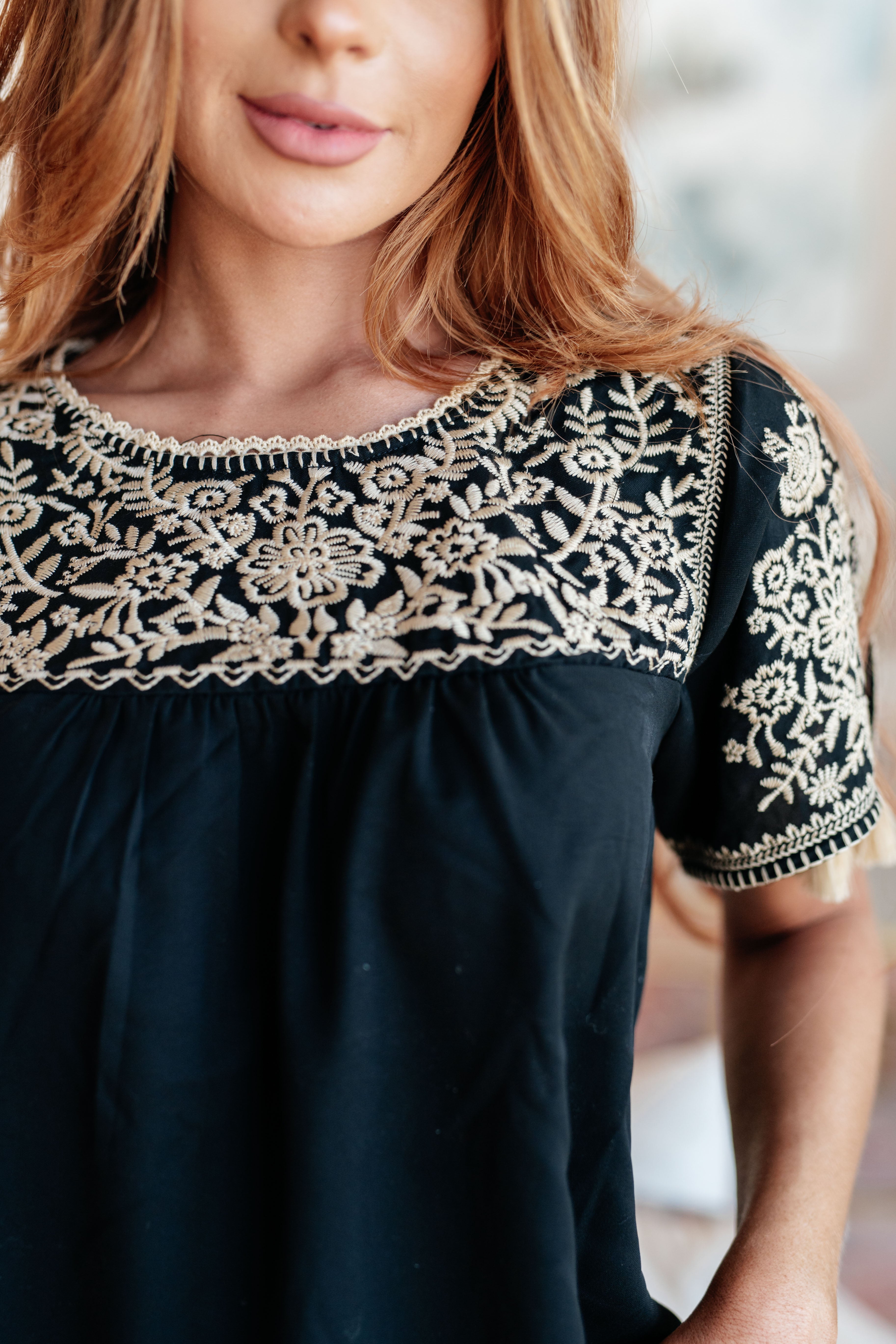 Try Again Embroidered Top-Short Sleeves- Simply Simpson's Boutique is a Women's Online Fashion Boutique Located in Jupiter, Florida