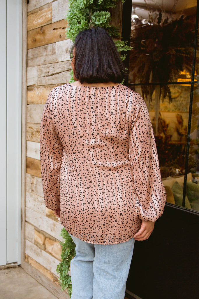 Vivian Satin Blouse in Rose Gold-Long Sleeves- Simply Simpson's Boutique is a Women's Online Fashion Boutique Located in Jupiter, Florida