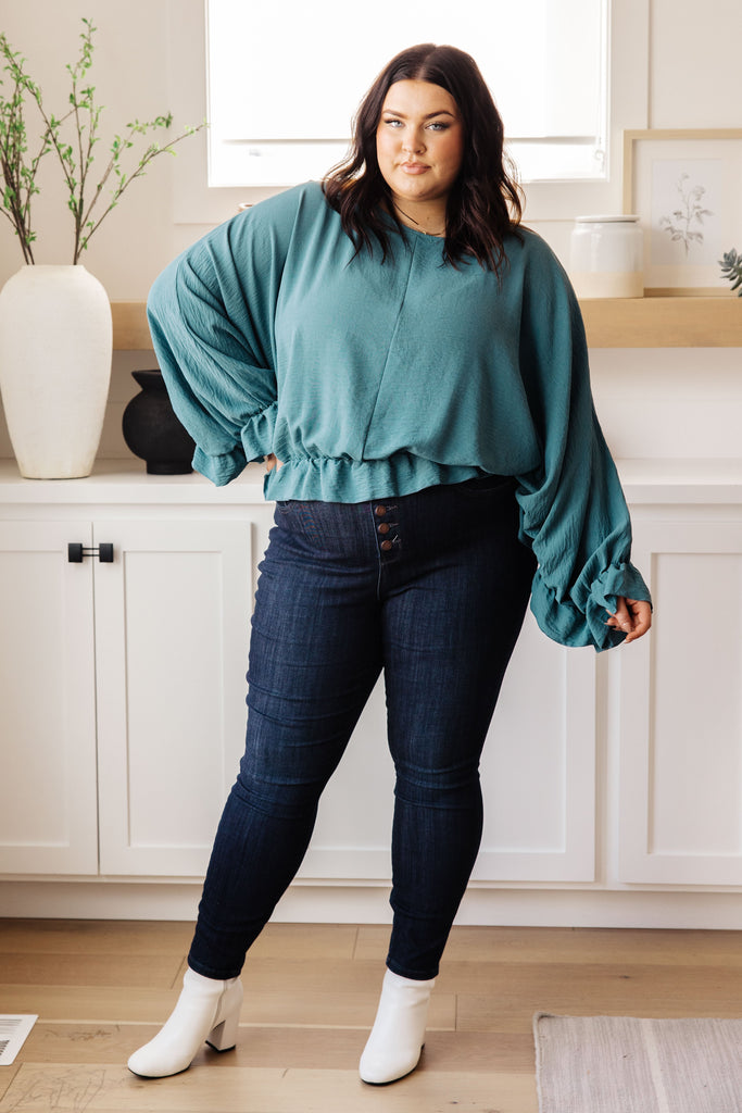 Winging It Ruffle Detail Top in Teal-Shirts & Tops- Simply Simpson's Boutique is a Women's Online Fashion Boutique Located in Jupiter, Florida