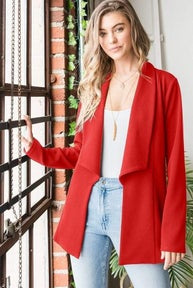 Red Shawl Lapel Blazers-180 Outerwear- Simply Simpson's Boutique is a Women's Online Fashion Boutique Located in Jupiter, Florida