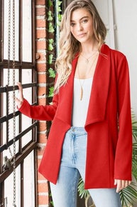 Red Shawl Lapel Blazers-180 Outerwear- Simply Simpson's Boutique is a Women's Online Fashion Boutique Located in Jupiter, Florida